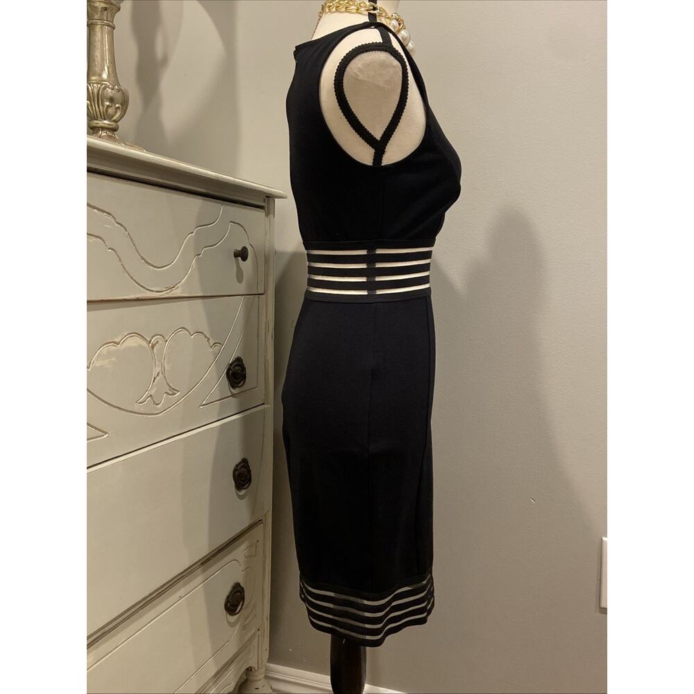 Marciano Women's Small Black Bodycon Sheath Dress Sleeveless Mesh Stripe Trim - Picture 3 of 5